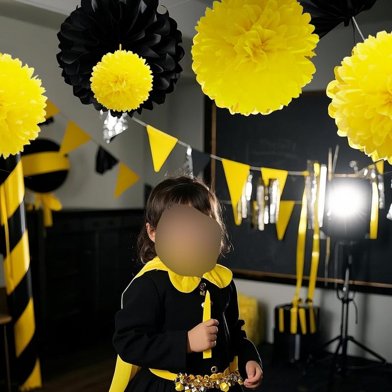 Capesaro Black and Yellow Tissue Paper Pom Poms, 15PCS Tissue Paper Flowers for Birthday Party Decorations, Bee Classroom Decor Wedding Baby Shower Home Decoration - Image 5