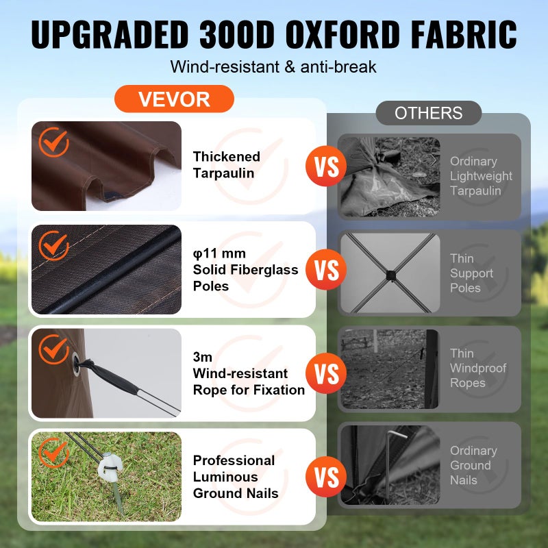 VEVOR Pop Up Gazebo Tent, Pop-Up Screen Tent 4 Sided Canopy Sun Shelter with 4 Removable Privacy Wind Cloths & Mesh Windows, 6x6FT Quick Set Screen Tent with Mosquito Netting, Brown - Image 5