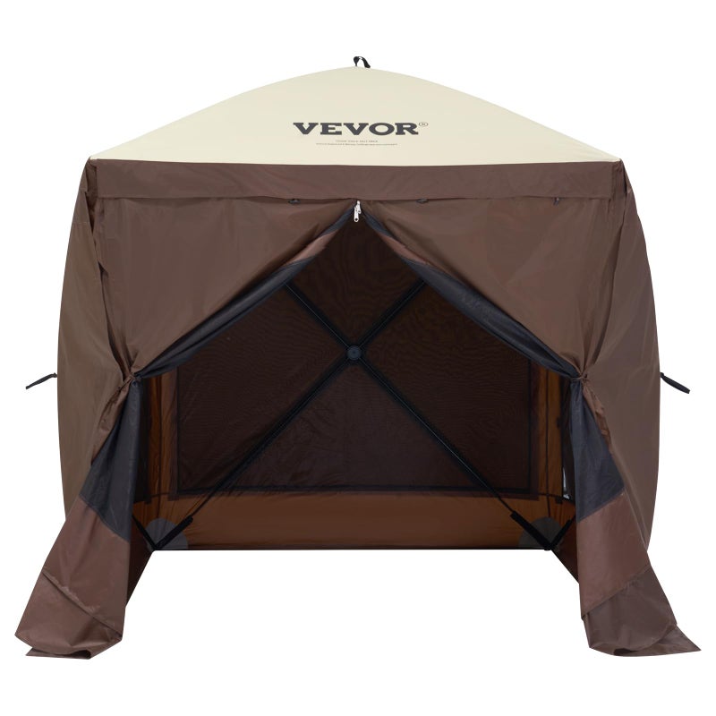 VEVOR Pop Up Gazebo Tent, Pop-Up Screen Tent 4 Sided Canopy Sun Shelter with 4 Removable Privacy Wind Cloths & Mesh Windows, 6x6FT Quick Set Screen Tent with Mosquito Netting, Brown - Image 4