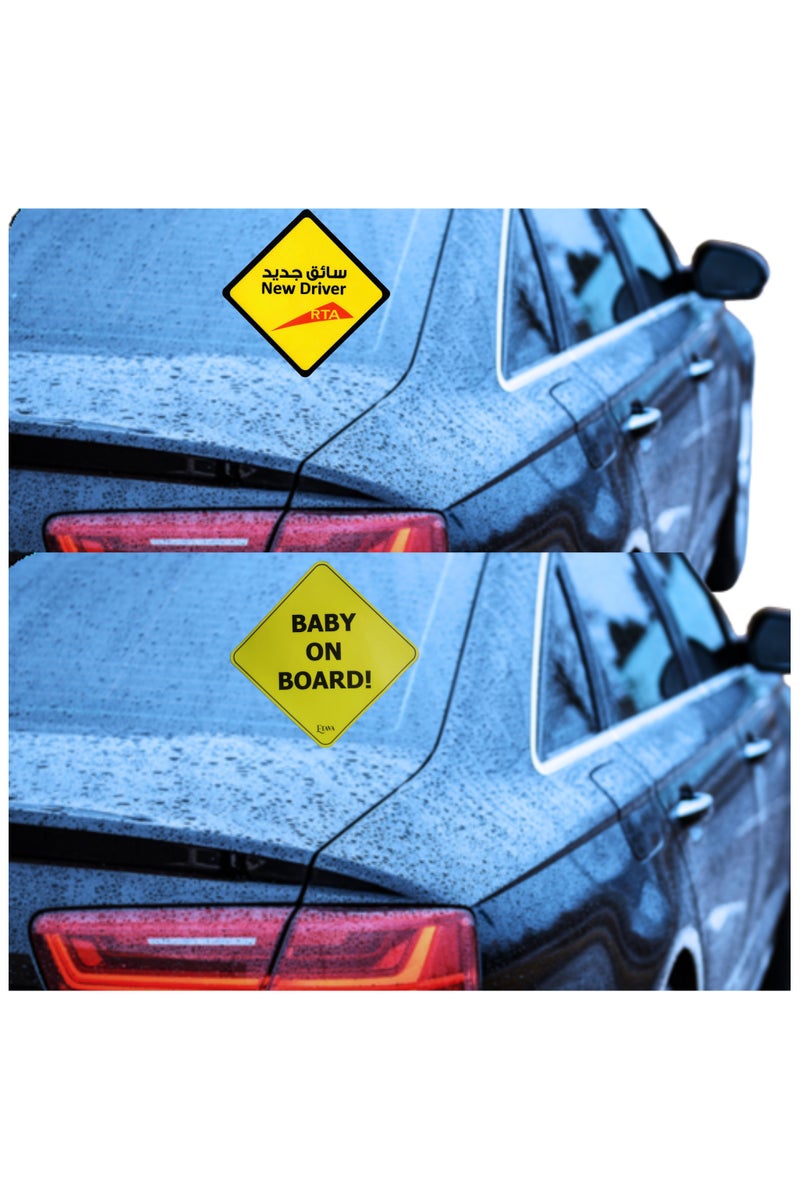 ETAVA New Driver & Baby on Board Car Stickers (2-Pack) | Reflective Vehicle Safety Signs for Rear Window | Waterproof, Easy to Apply & Remove | Warning Decals for Parents & Beginner Drivers - Image 4