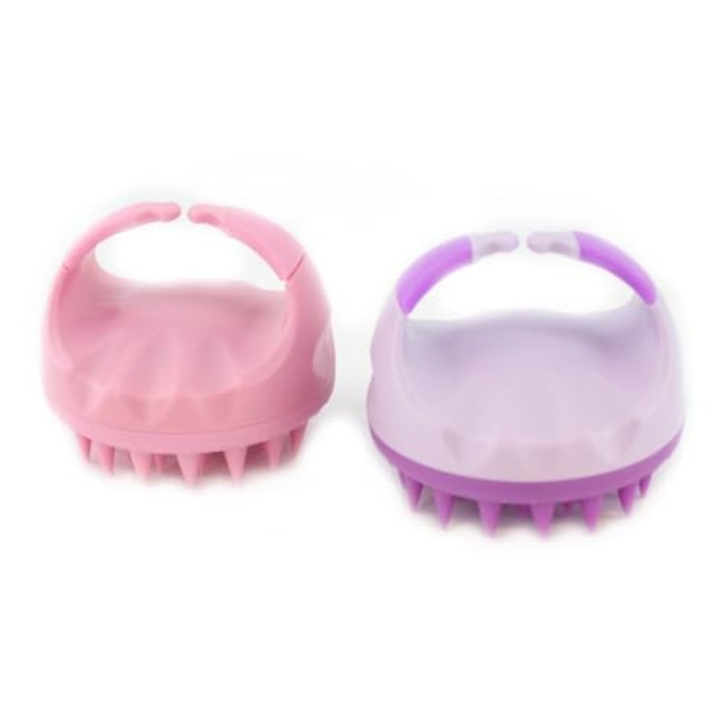 2-Pack Silicone Scalp Massager Shampoo Brush Dandruff Removal and Hair Growth Tool for Wet or Dry Hair, Pink and Purple - Image 1