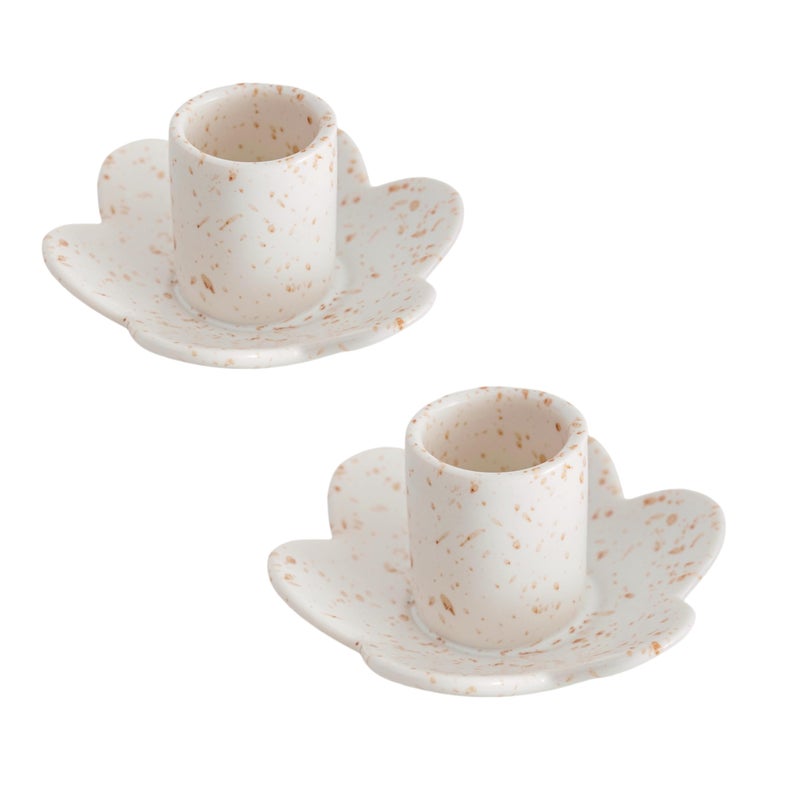 VIRFONOR Ceramic Taper Candle Holders,Vintage Candlestick Holder forHome Wedding Party Decor Dining Table Centerpiece, Housewarming Gifts,Pack of 2 (Flower shape) - Image 1