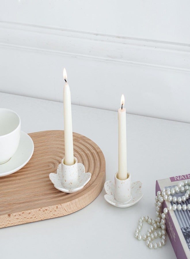 VIRFONOR Ceramic Taper Candle Holders,Vintage Candlestick Holder forHome Wedding Party Decor Dining Table Centerpiece, Housewarming Gifts,Pack of 2 (Flower shape) - Image 4