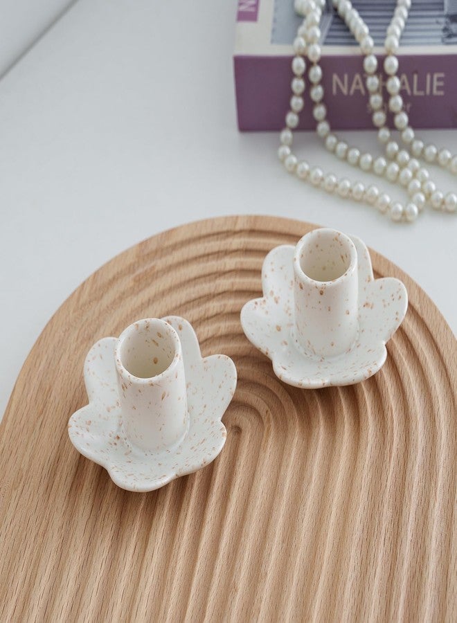 VIRFONOR Ceramic Taper Candle Holders,Vintage Candlestick Holder forHome Wedding Party Decor Dining Table Centerpiece, Housewarming Gifts,Pack of 2 (Flower shape) - Image 2
