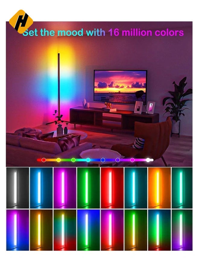 RGB Color Changing Corner Lamp, Smart LED Floor Lamp Controlled by APP And Remote with Reactive Music Mode and DIY Mode, Dimmable LED Modern Floor Lamp 125cm Metal Standing Lamp
