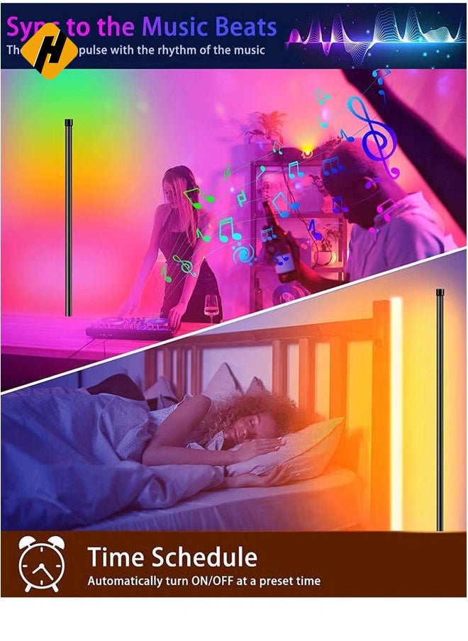 RGB Color Changing Corner Lamp, Smart LED Floor Lamp Controlled by APP And Remote with Reactive Music Mode and DIY Mode, Dimmable LED Modern Floor Lamp 125cm Metal Standing Lamp
