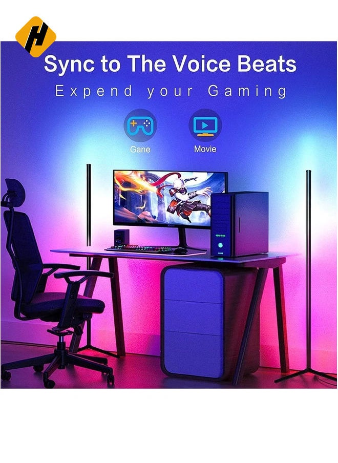 RGB Color Changing Corner Lamp, Smart LED Floor Lamp Controlled by APP And Remote with Reactive Music Mode and DIY Mode, Dimmable LED Modern Floor Lamp 125cm Metal Standing Lamp