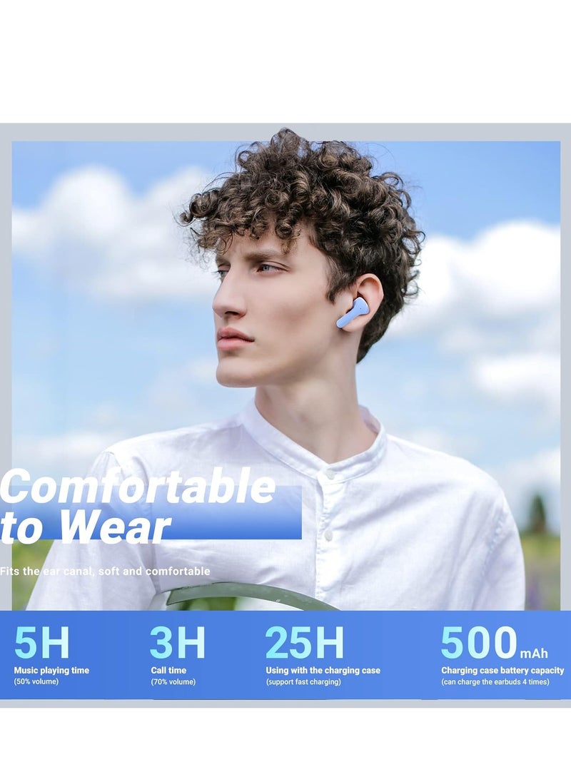 T6 Wireless Earbuds, Bluetooth Headphones with ENC Noise Canceling Translucent Earphones, HiFi Dual Stereo Microphone Mini in-Ear Earbuds with Charging Case and LED Digital Display