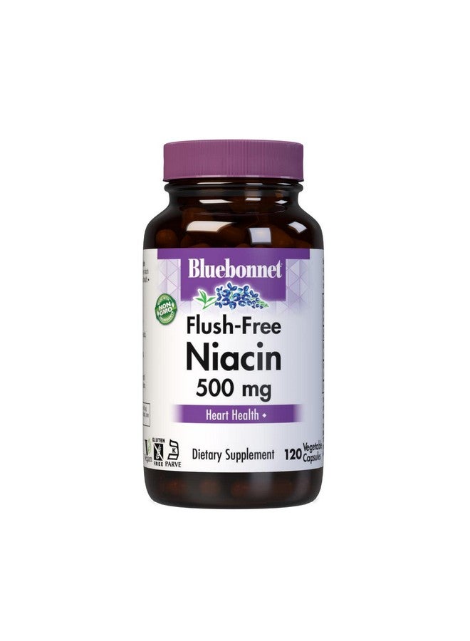 بلو بونيه BlueBonnet Nutrition Flush-Free Niacin 500mg، لدعم التغذية القلبية الوعائية، كبسولات نباتية، خالية من الصويا/منتجات الألبان/الجلوتين، غير معدلة وراثيًا، معتمدة كوشير، نباتية، بيضاء، 120 كبسولة - Image 1
