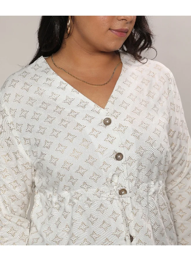 Instafab Plus Women's Ivory White Geometric Printed Top