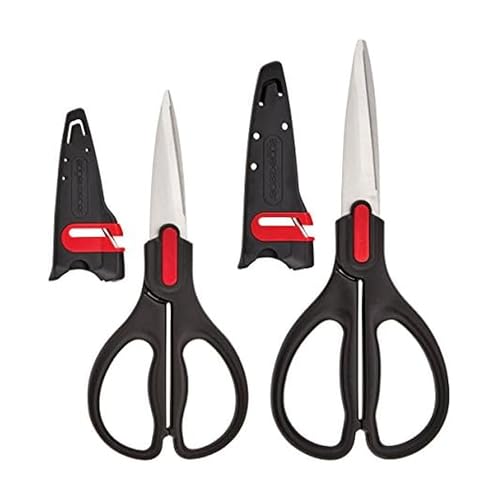 Farberware All Purpose and Utility scissors with Edgekeeper Sharpening Sheaths Strong and Durable Multi Use Scissors 2Piece BlackRed