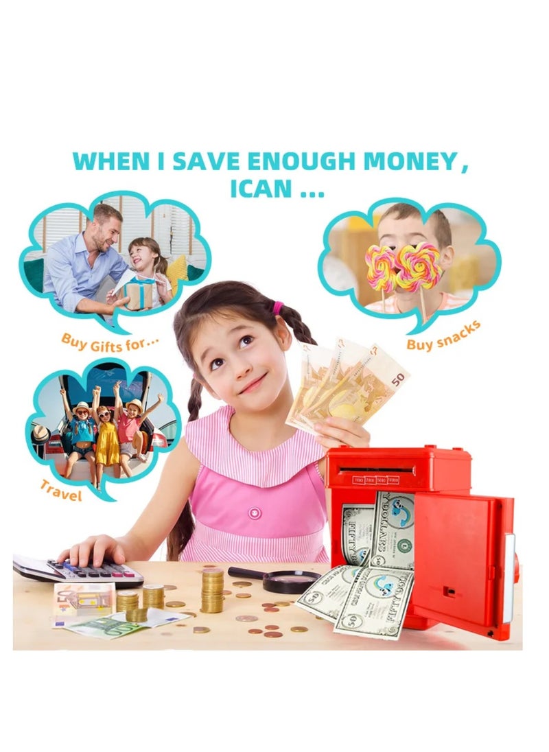 Yuwell Piggy Bank For Boys And Girls Kids Coin Bank With Safe Password Electronic Mini ATM With Auto Scroll Paper Money Best Birthday For Kids  - Image 2