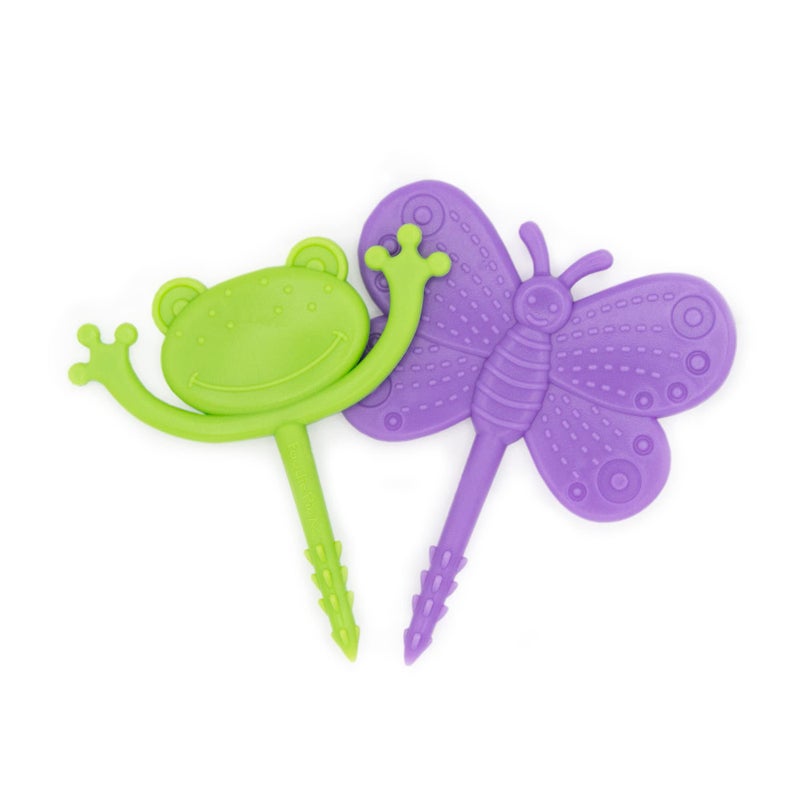 BapronBaby Garden Foodie Picks 2 Pack Frog Butterfly Toddlers Preschoolers Utensils BPA Free Dishwasher Safe Self Feeding 18 Months