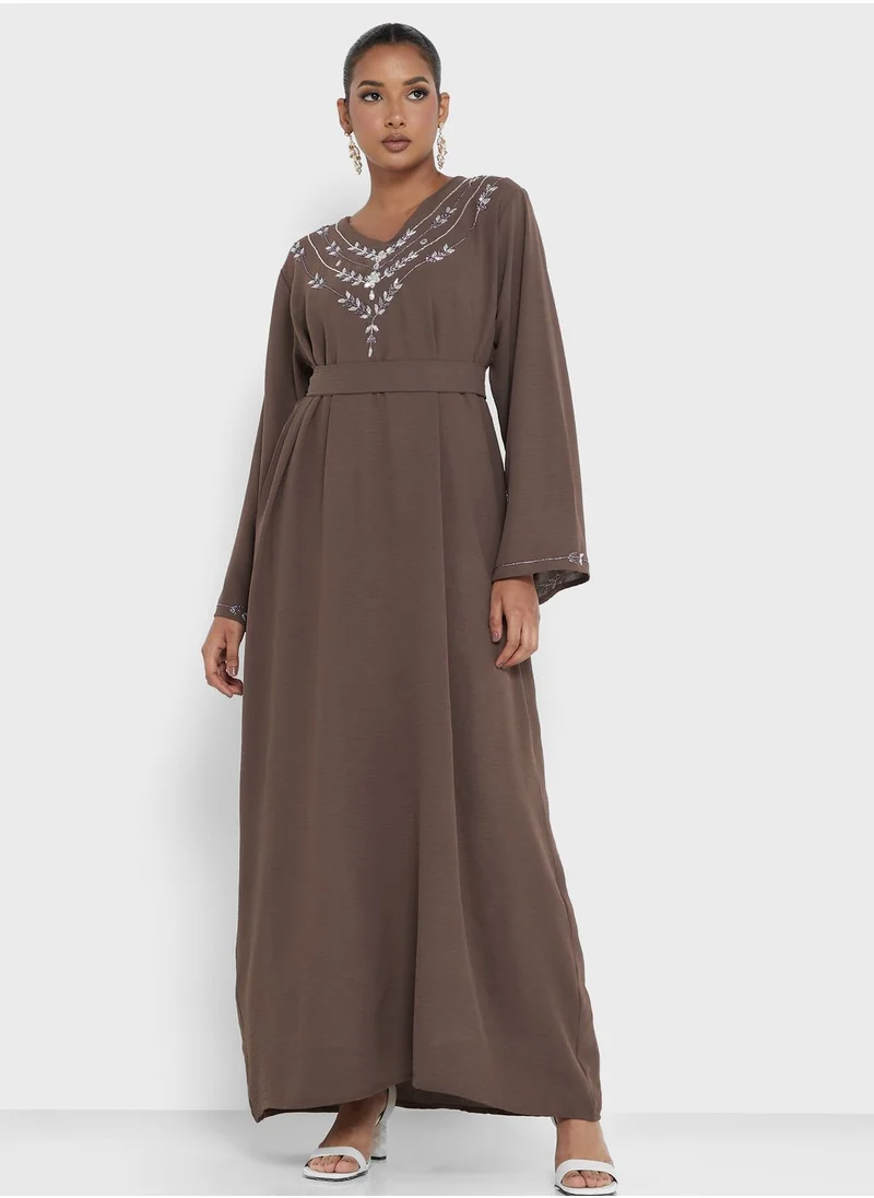 hayas closet Embellished Belted Jalabiya