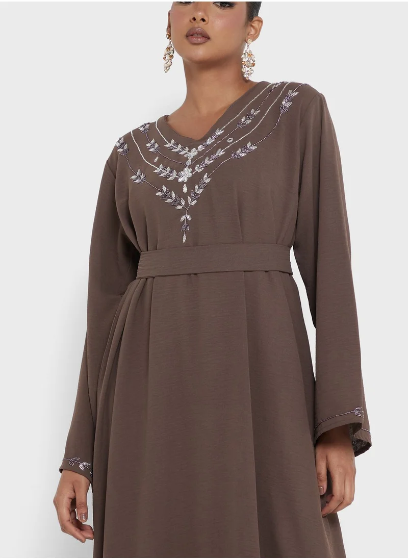 hayas closet Embellished Belted Jalabiya