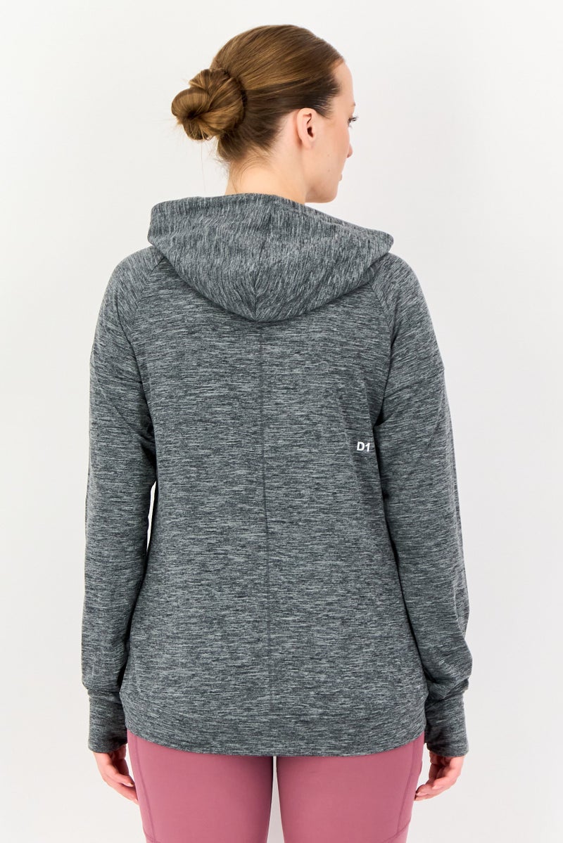 asics Women Brand Logo Long Sleeve Hoodie, Heather Dark Grey - Image 3