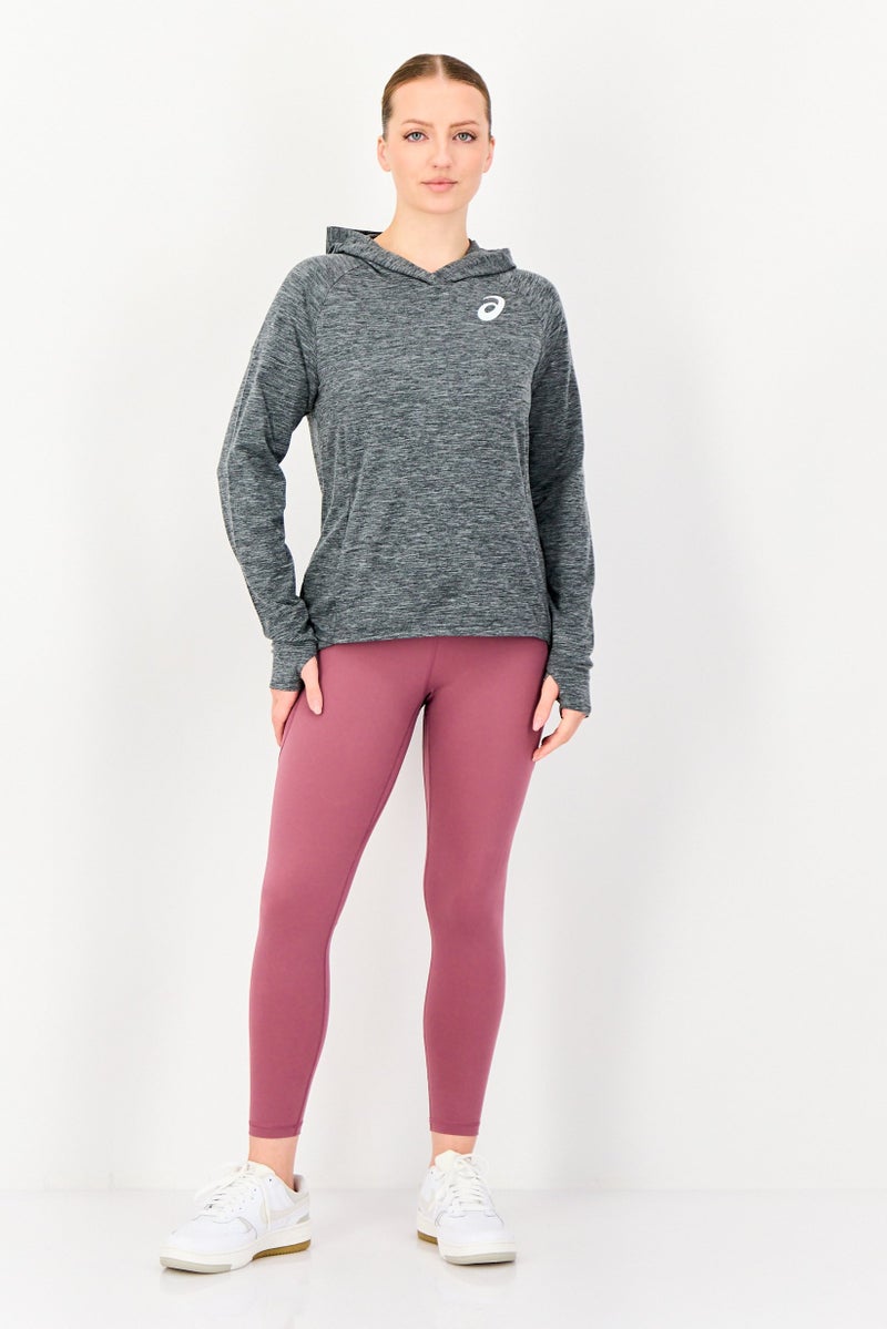 asics Women Brand Logo Long Sleeve Hoodie, Heather Dark Grey - Image 4