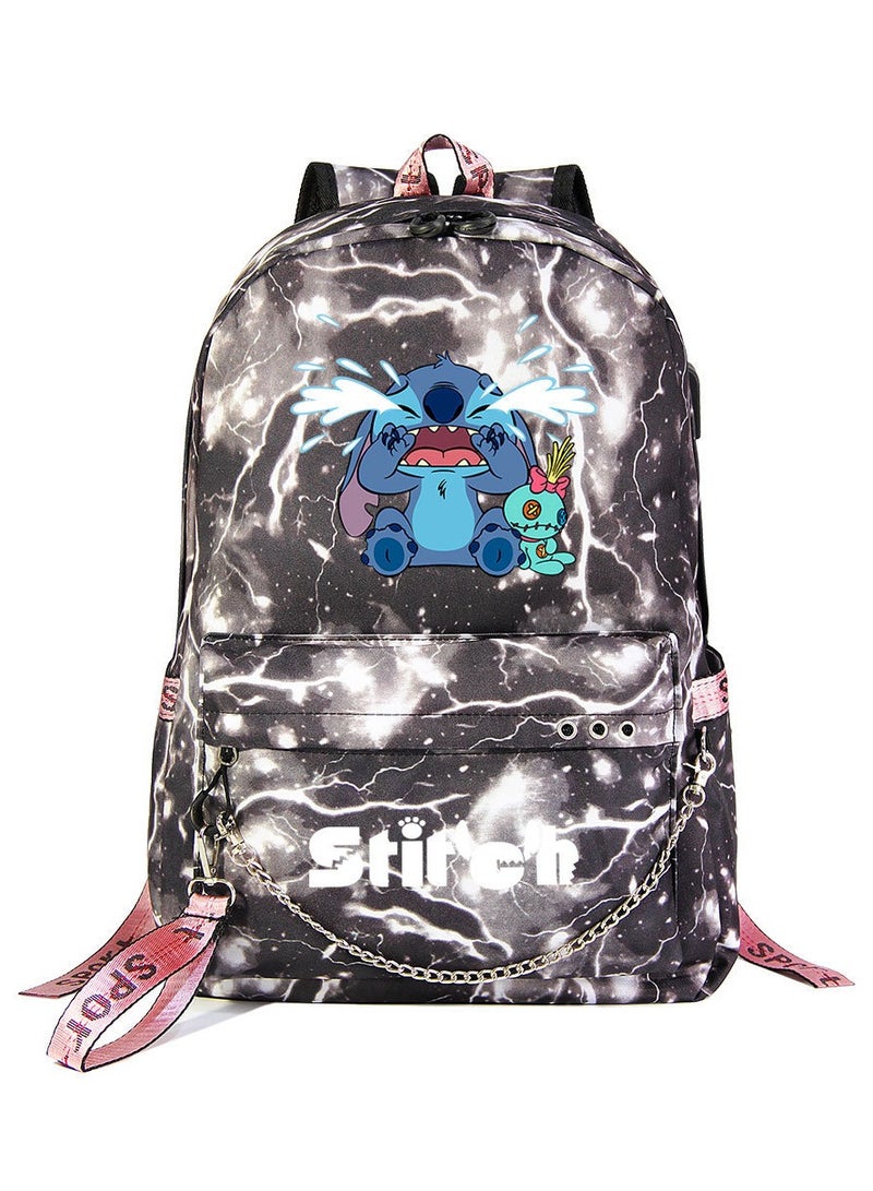 ستيتش حقيبة ظهر كاجوال بحزام منسوج للشباب مطبوعة بغرزة