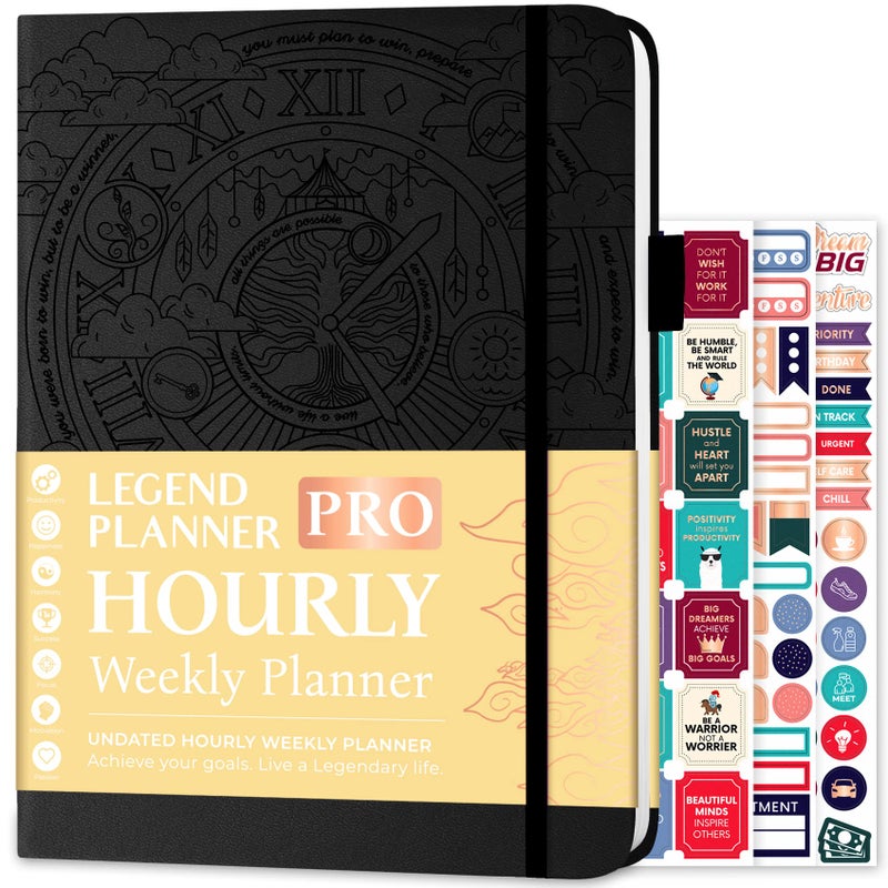 Legend Planner PRO Hourly Schedule Weekly Daily Organizer with Time Slots Appointment Book Journal for Work Personal A4 Black