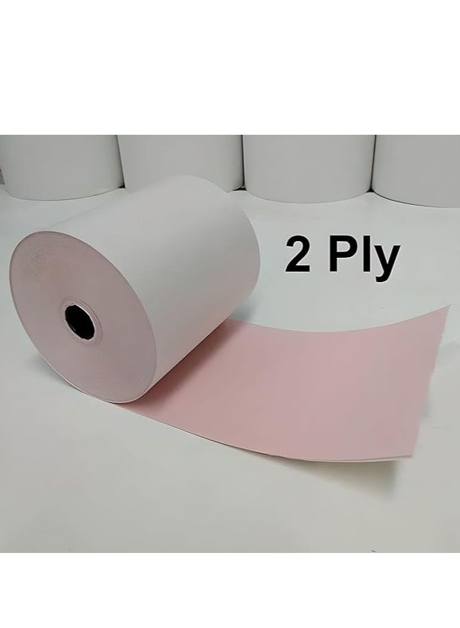 76 x 70mm, 2ply Premium Paper Till EPOS Kitchen Printer Receipt Rolls - Carbonless - (Box of 20 Rolls) - 2 PLY, Non-Thermal  pink and white  - Image 2