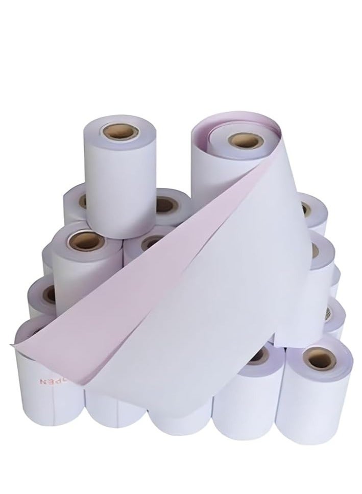 76 x 70mm, 2ply Premium Paper Till EPOS Kitchen Printer Receipt Rolls - Carbonless - (Box of 20 Rolls) - 2 PLY, Non-Thermal  pink and white  - Image 3