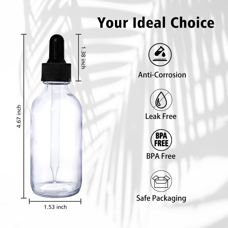 Comrzor 48 Pack 2Oz Clear Glass Bottles With Glass Eye Droppers For Essential Oils  Perfumes & Lab Chemicals (Brush  Funnels  2 Extra Droppers  54 Pieces Labels & 30Ml Measuring Cup Included) - Image 3