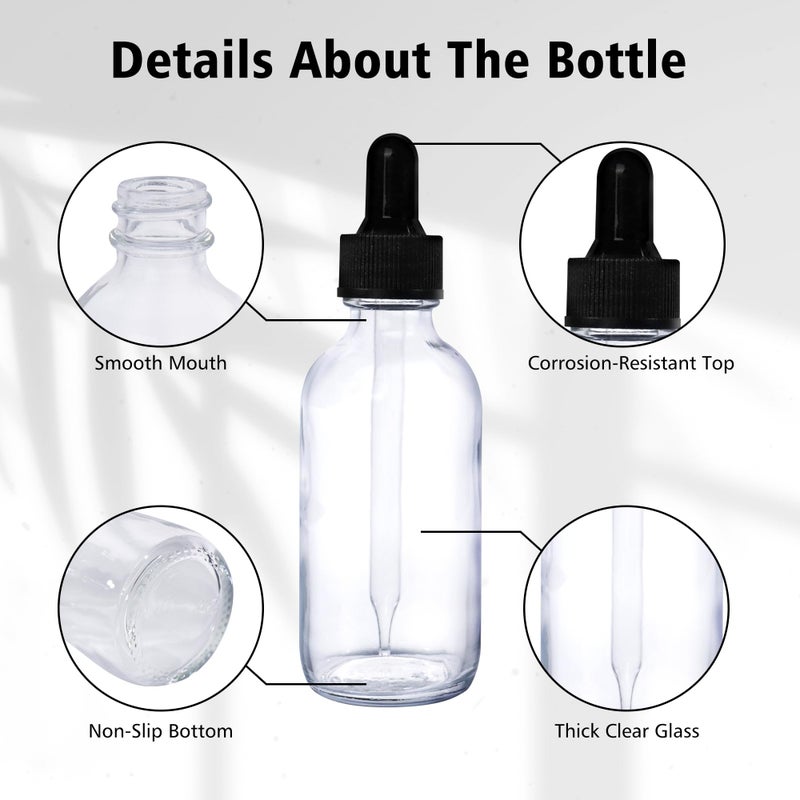Comrzor 48 Pack 2Oz Clear Glass Bottles With Glass Eye Droppers For Essential Oils  Perfumes & Lab Chemicals (Brush  Funnels  2 Extra Droppers  54 Pieces Labels & 30Ml Measuring Cup Included) - Image 2
