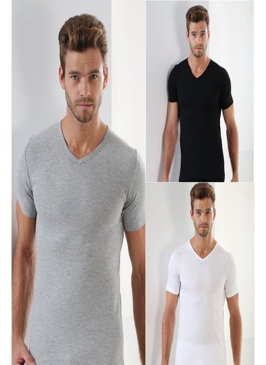 Arma Yıldız - Arma Star Combed Cotton Men's Colorful V Neck Undershirt 3 Piece Set - Image 1