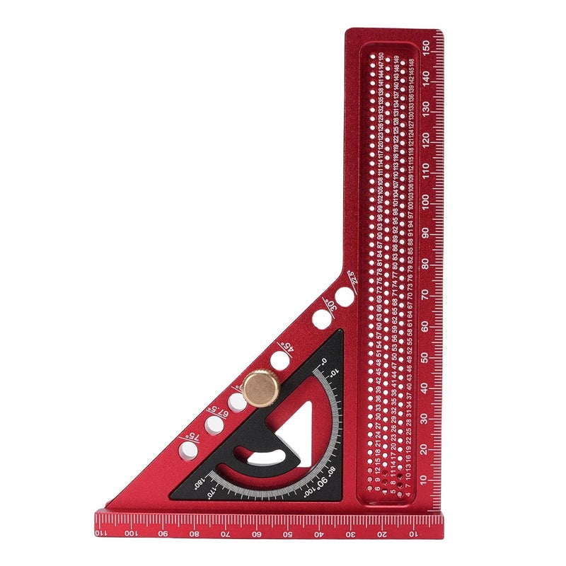 Asixxsix Aluminum Alloy Multi Angle Measuring Ruler 0-180 Degree Adjustable Woodworking Square Protractor with Anodized Finish for Wood, Pipes, and 3D Objects (Red and Black) - Image 1