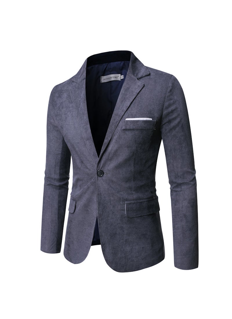 Generic Cross-border Ebay Fast-selling Mens Slim Fit Suit Smooths Your Silhouette Korean Business Casual Jacket Corduroy Clothes Gray  - Image 1