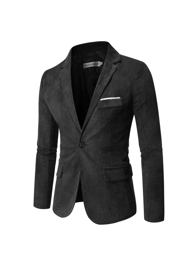 Generic Cross-border Ebay Fast-selling Mens Slim Fit Suit Smooths Your Silhouette Korean Business Casual Jacket Corduroy Clothes Gray  - Image 3