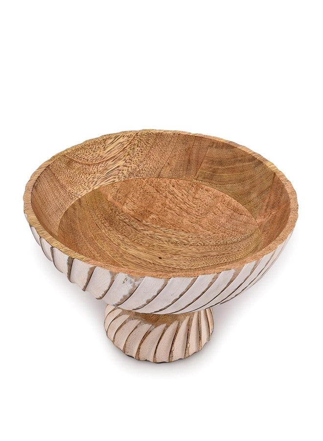 NIRMAN FRUIT BOWL Mango Wood Fruit Bowl Pedestal Bowl for Table Décor, Wooden Fruit Bowl for Kitchen Counter Pedestal Fruit Bowl, Dried Fruit (12" X 12" X 4.75") - Image 2