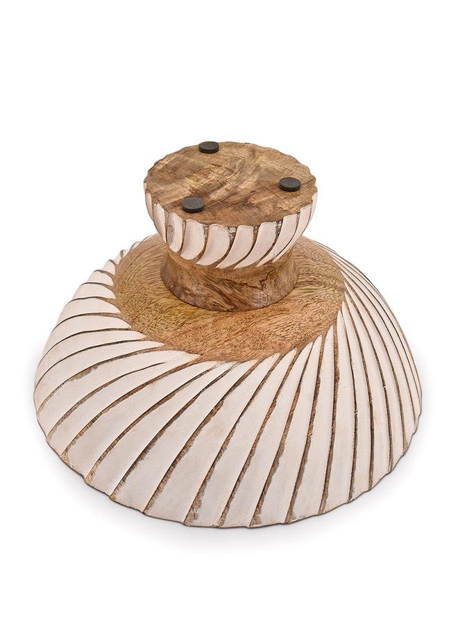 NIRMAN FRUIT BOWL Mango Wood Fruit Bowl Pedestal Bowl for Table Décor, Wooden Fruit Bowl for Kitchen Counter Pedestal Fruit Bowl, Dried Fruit (12" X 12" X 4.75") - Image 3