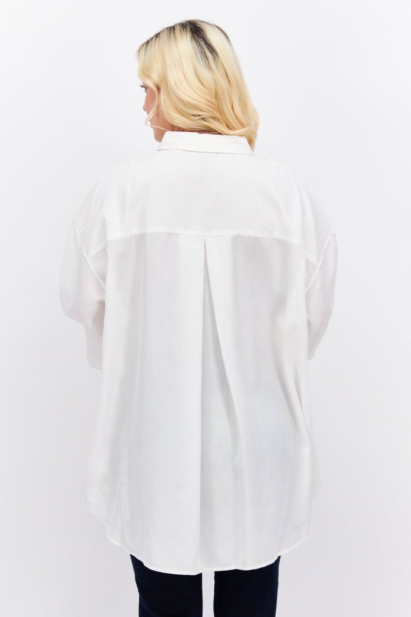 ESPRIT بلوزة نسائية بأكمام طويلة وفتحة عنق مدببة بحجم كبير، بيضاء - Image 2