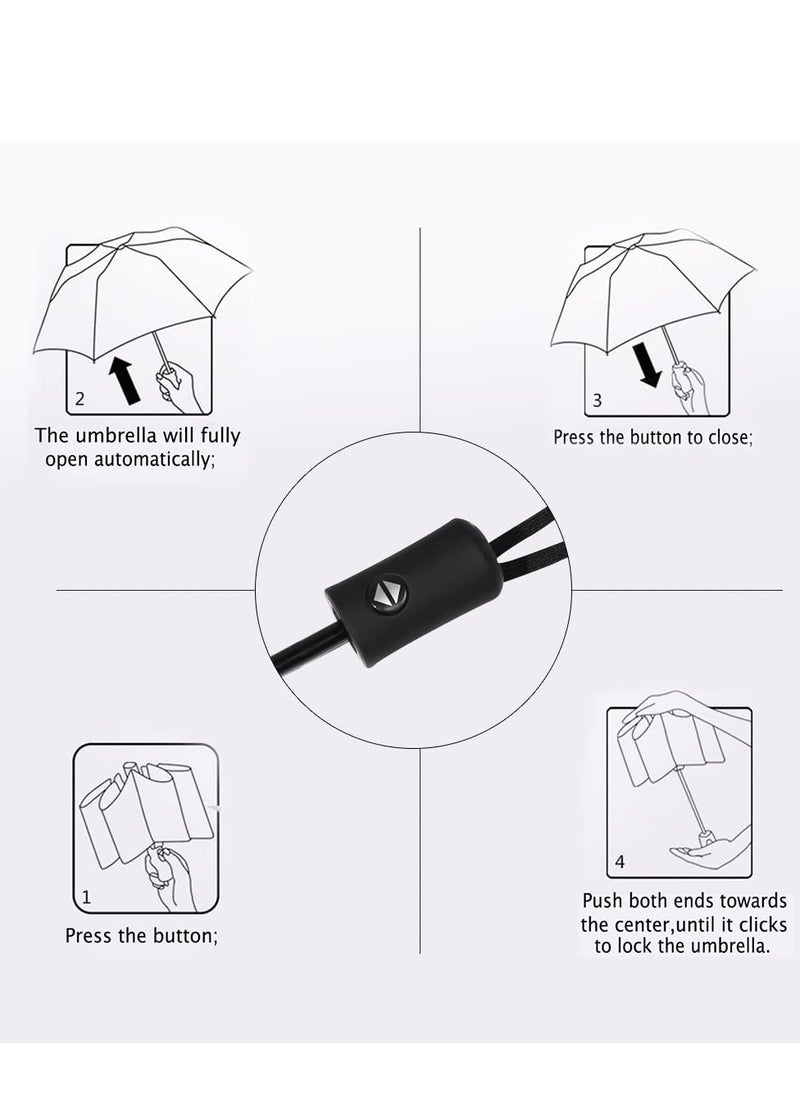SYOSI - Folding Umbrellas Travel Automatic, women- Large Rain Folding Compact Umbrella Portable Fast Drying with One-bu tton Auto Open and Close, Non-slip Handle (Pink love) - Image 1