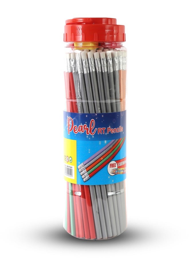 Artiggle Pearl Rubber Tipped Pencils Set of 100 in Jar for Kids | Best HB Writing Drawing Pencils with Eraser | School Stationery Kit | Pencil Set with Eraser Tip |Return Gifts for Boys and Girls - Image 1