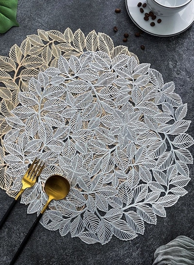 مجموعة من 1 مفارش طاولة طعام دائرية مقاومة للحرارة بتصميم أوراق الزيتون الفضية، مقاس 15 بوصة (38 × 38 سم) - Image 5