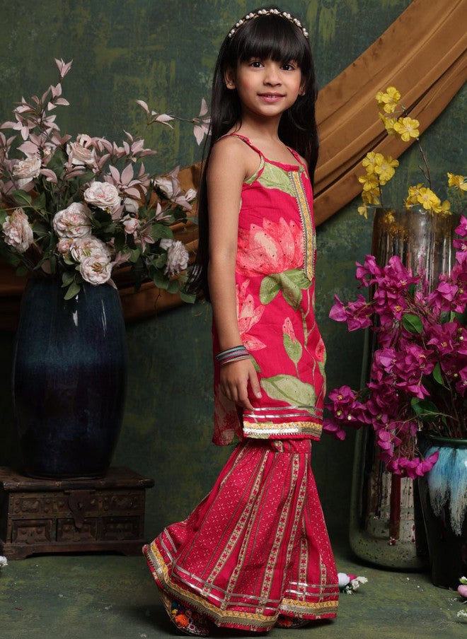 Saka Designs Floral Printed Kurta With Sharara For Girls - Image 3