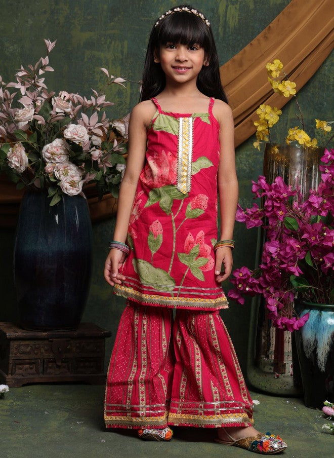 Saka Designs Floral Printed Kurta With Sharara For Girls - Image 1