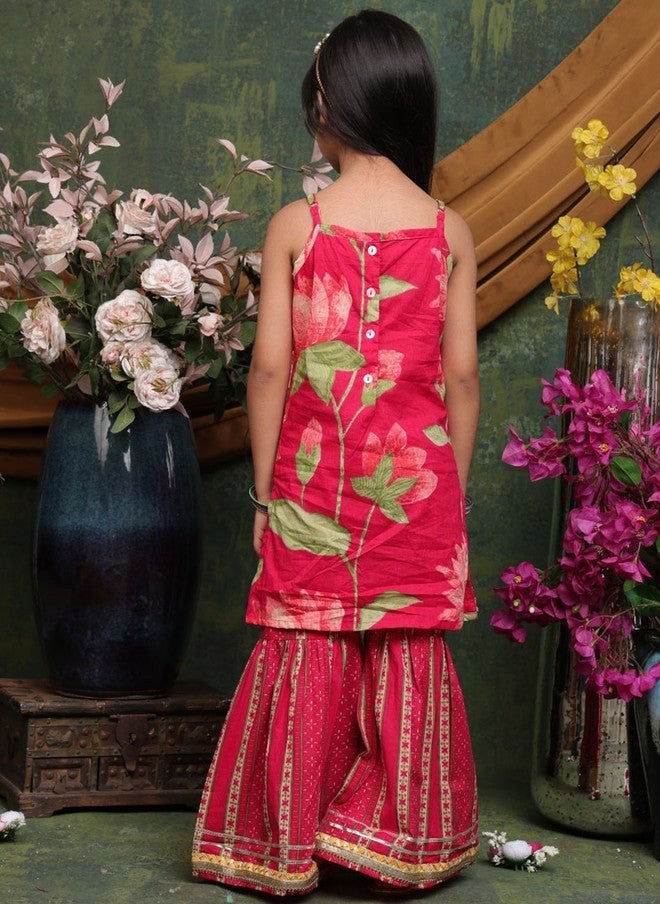 Saka Designs كُرتا مزخرف بالأزهار مع شراة للفتيات - Image 5