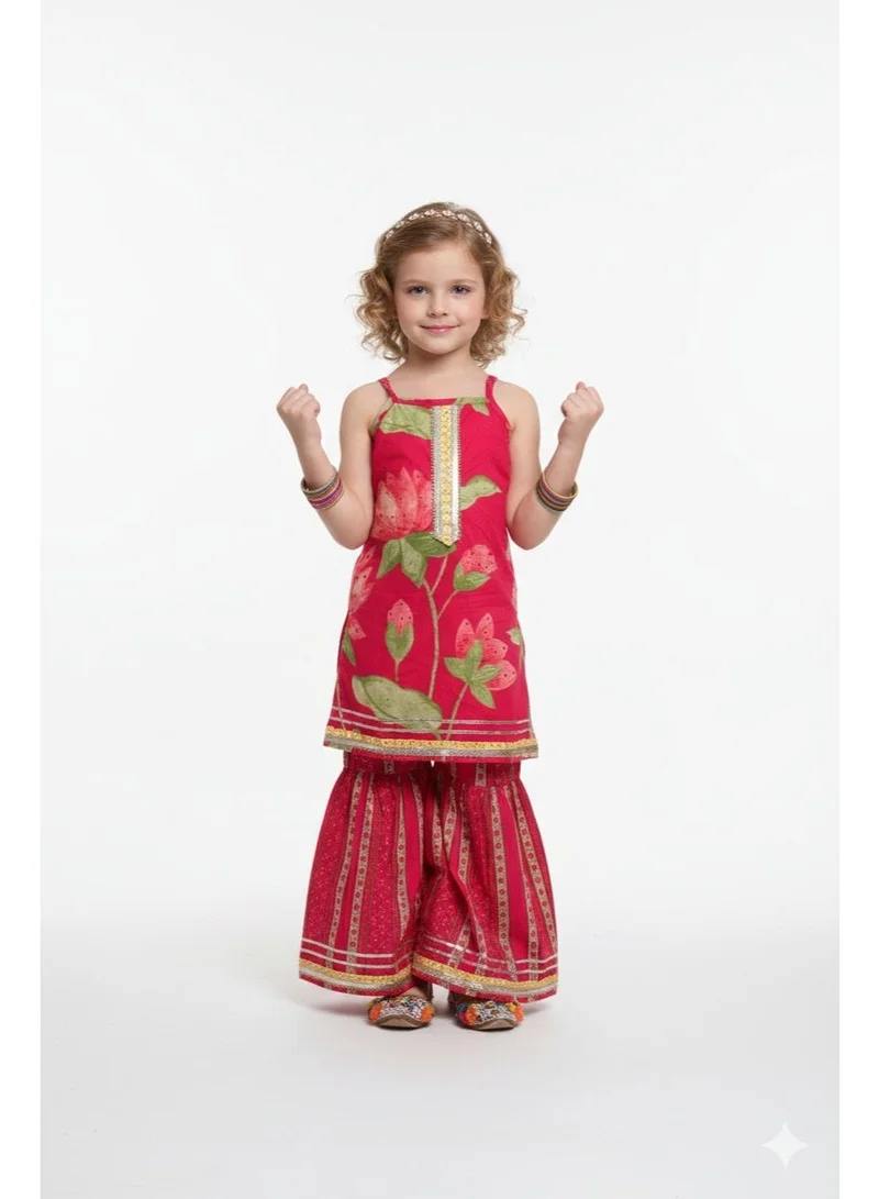 Saka Designs Floral Printed Kurta With Sharara For Girls