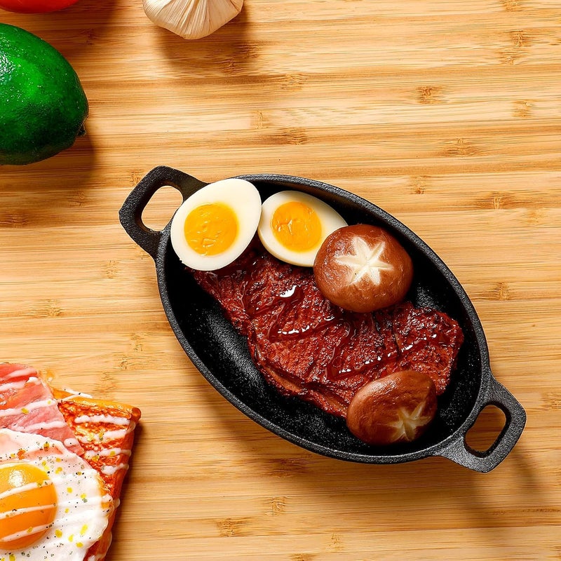 Mifoci 4 Pcs Oval Serving Dish Mini Cast Iron Skillet Cast Iron Baking Pan Sizzling Plate Matte Black Gratin Cookware for Home Restaurant Kitchen Food Service Barbecue 87 x 47 Inch - Image 3