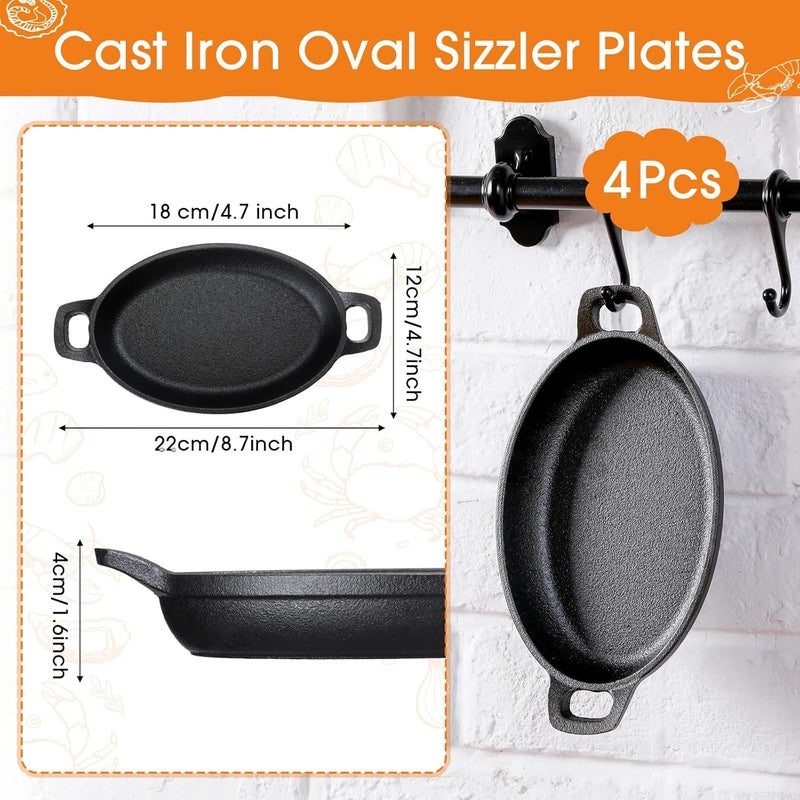 Mifoci 4 Pcs Oval Serving Dish Mini Cast Iron Skillet Cast Iron Baking Pan Sizzling Plate Matte Black Gratin Cookware for Home Restaurant Kitchen Food Service Barbecue 87 x 47 Inch - Image 2