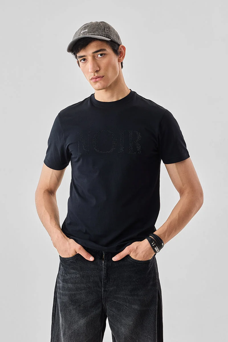 SNITCH Noir Embellished Slim Fit T-Shirt