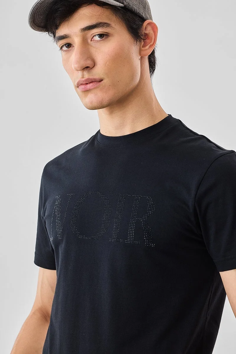 SNITCH Noir Embellished Slim Fit T-Shirt