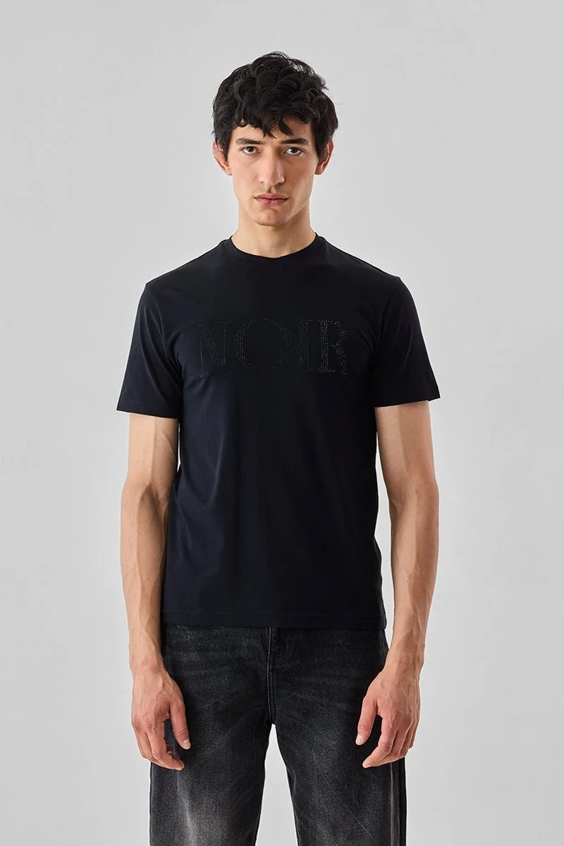SNITCH Noir Embellished Slim Fit T-Shirt