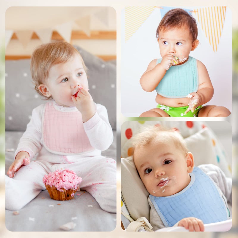 Loopeer 10 Pcs Snap Muslin Bibs soft Baby Bibs for Boy Girl Infants Newborns for Teething Drooling(Colorful) - Image 4
