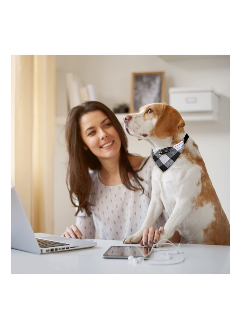 Excefore Dog Bandana Collar, 4 Pieces Cute Plaid Bandana Dog Collar Adjustable Pet Triangle Bibs Buckle Collar Leather for Dogs Pets, L - Image 4