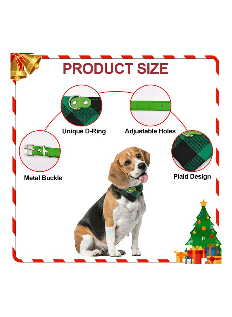 Excefore Dog Bandana Collar, 4 Pieces Cute Plaid Bandana Dog Collar Adjustable Pet Triangle Bibs Buckle Collar Leather for Dogs Pets, L - Image 3