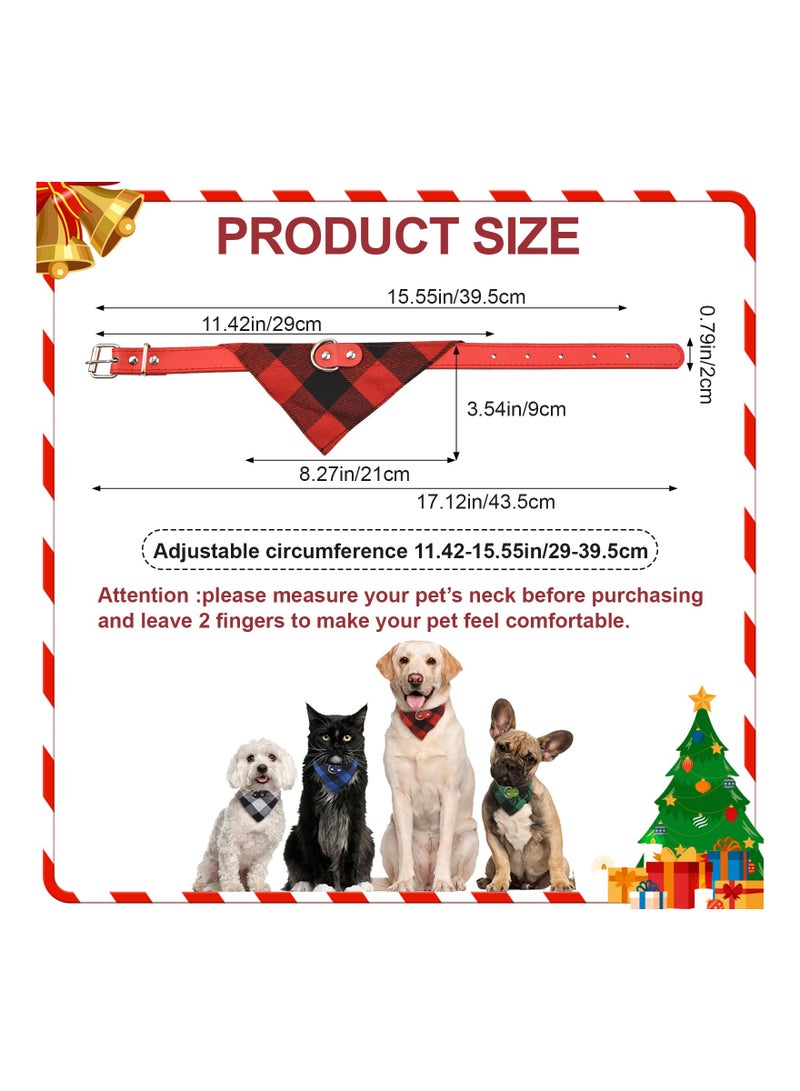 Excefore Dog Bandana Collar, 4 Pieces Cute Plaid Bandana Dog Collar Adjustable Pet Triangle Bibs Buckle Collar Leather for Dogs Pets, L - Image 2